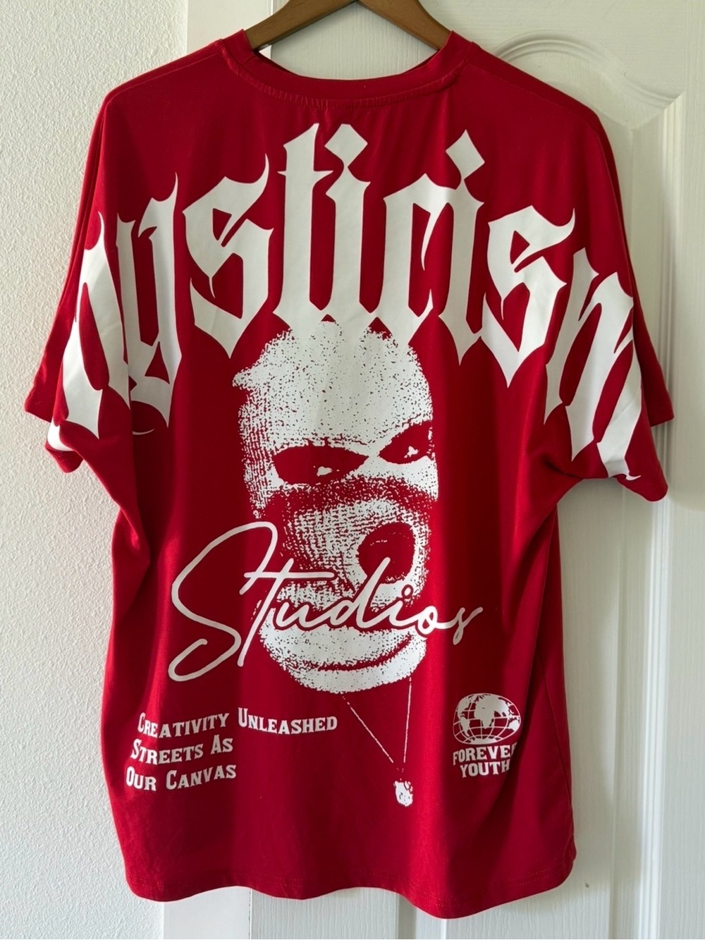 ROMWE Red Ski Mask Graphic T-Shirt Oversized Streetwear Y2K Size S